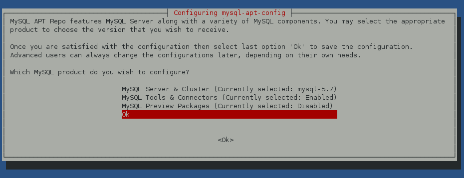 Mysql installation screen