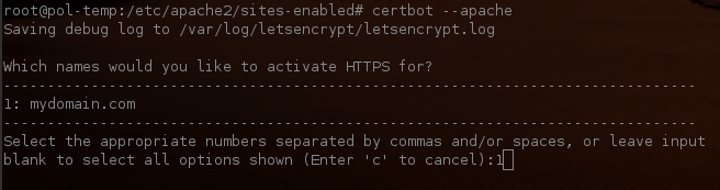Certbot - choosing domain